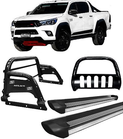 Kit Quebra Mato Estribo Personalizado Santo Antônio H3 Hilux 16/20 Preto