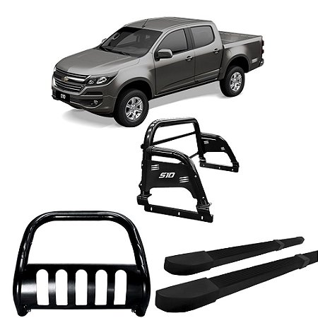 Kit Quebra Mato Santo Antônio H3 Estribo Quadrado S10 94/2011 C/D Preto