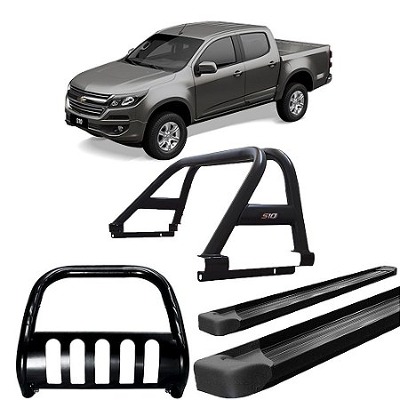 Kit Quebra Mato Estribo Plataforma Santo Antônio S10 12/20 Preto