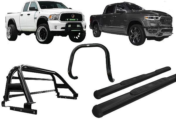 Kit Quebra Mato Estribo Oval Santo Antônio Dodge Ram Preto