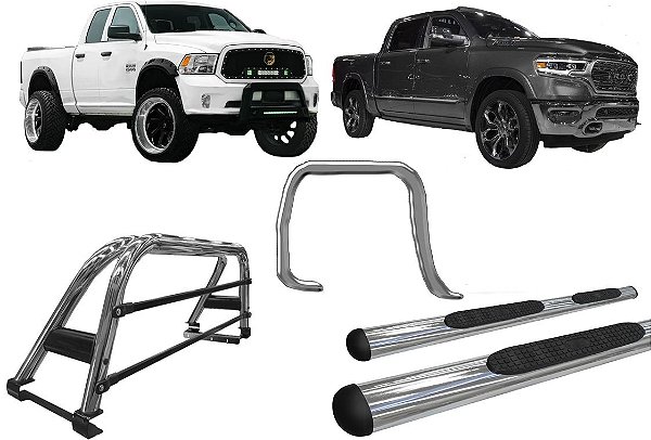 Kit Quebra Mato Estribo Oval Santo Antônio Dodge Ram Cromado