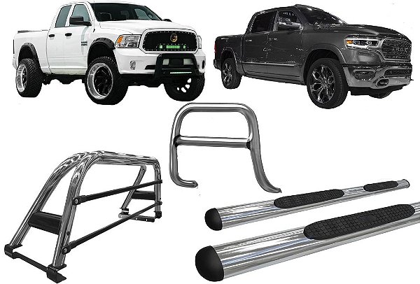 Kit Quebra Mato Estribo Oval Santo Antônio Dodge Ram Cromado
