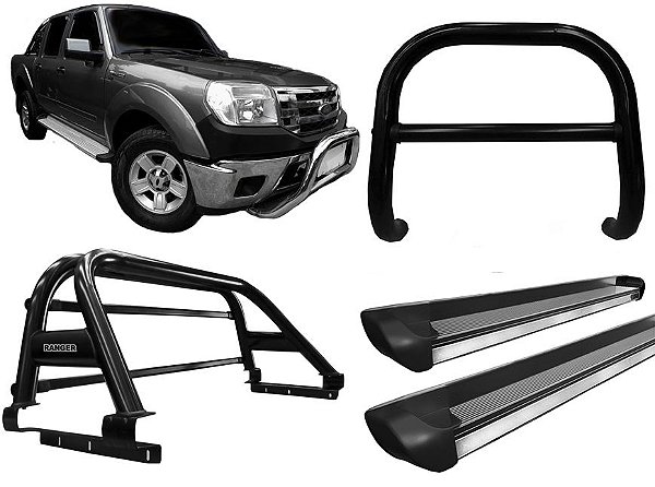 Kit Quebra Mato Estribo Personalizado Santo Antônio Ranger 97 a 12 Preto