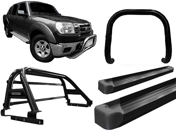 Kit Quebra Mato Estribo Plataforma Sant Antônio Ranger 97 a 12 Preto