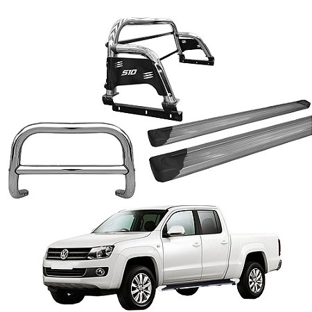 Kit Quebra Mato Estribo Plataforma Santo Antônio H3 Amarok CD Cromado