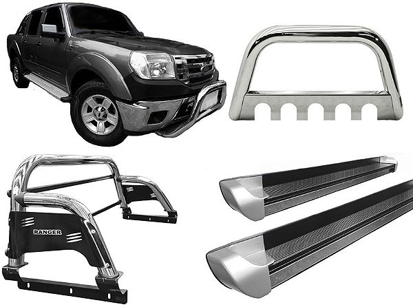 Kit Quebra Mato Estribo Personalizado Santo Antônio H3 Ranger 97/12 Cromado