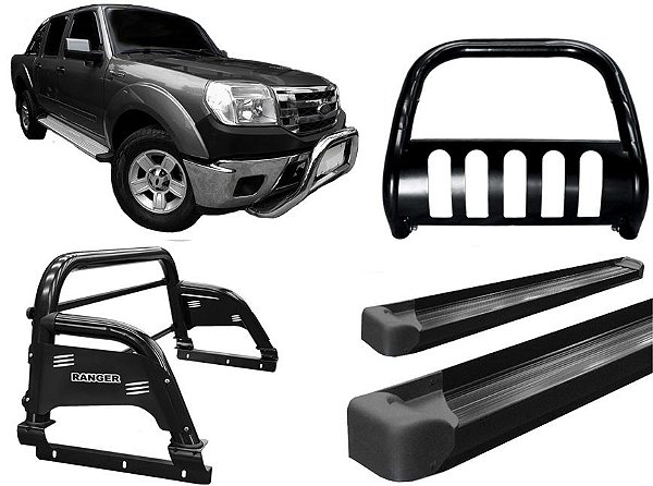 Kit Quebra Mato Estribo AL Santo Antônio H3 Ranger 97/12 Preto