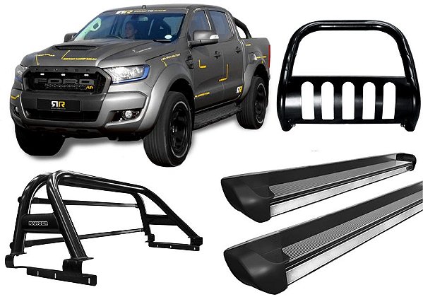 Kit Quebra Mato Estribo Personalizado Santo Antônio H3 Ranger 13/20 Preto