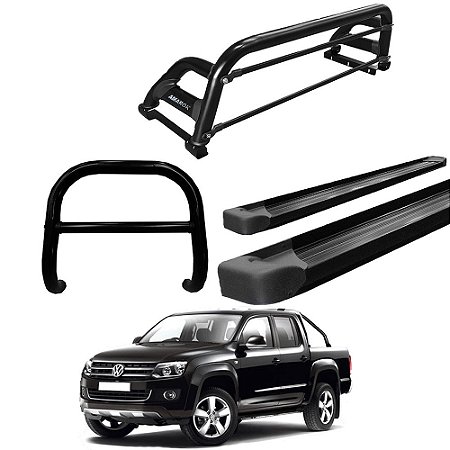 Kit Quebra Mato Estribo Plataforma Santo Antônio H2 Amarok CD Preto