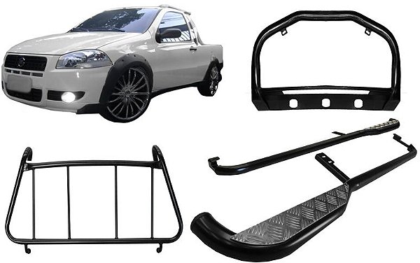 Kit Quebra Mato Estribo Grade Vigia Strada Ate 2013 Preto