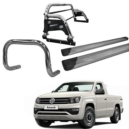 Kit Quebra Mato Estribo Alumínio Santo Antônio H3/Amarok CS Cromado