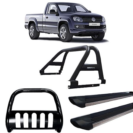 Kit Quebra Mato Estribo Preto Fosco Santo Antônio Duplo/Amarok CS Preto