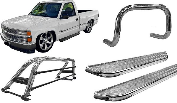 Kit Quebra Mato Estribo Chapa Santo Antônio Silverado Cromado