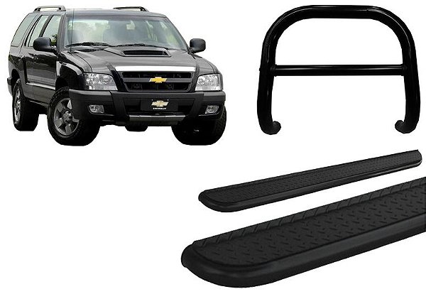 Kit Quebra Mato Barra Estribo Chapa Preto Para Blazer
