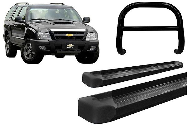 Kit Quebra Mato Barra Estribo Plataforma Preto Para Blazer