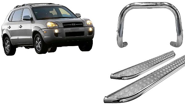 Kit Quebra Mato Estribo Chapa Cromado Tucson até 2016