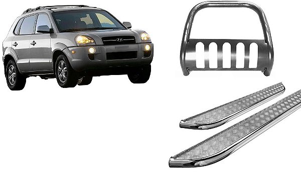 Kit Quebra Mato Estribo Chapa Cromado Tucson até 2016