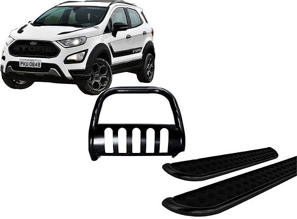 Kit Quebra Mato Estribo Chapa Aço EcoSport 13/2020 Preto