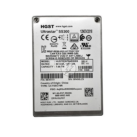 HD SSD Sas Del 7.68 TB 12 Gbps 2.5" HUSTR7676ASS205 05JF6T