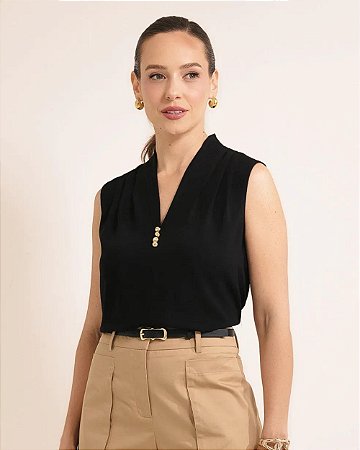 Blusa Crepe Com Pregas Unique Chic