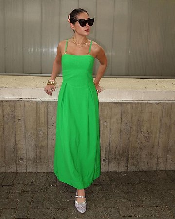 Vestido Midi Com Pregas e Busto Com Recortes Hirus