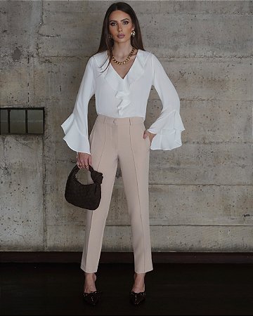 Blusa Manga Longa Com Jabots No Decote Doce Flor