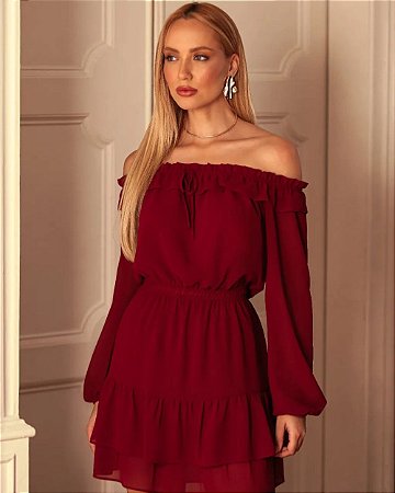 Vestido Curto Em Chiffon Ombro a Ombro Donna Ritz