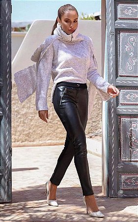Calça Skinny Couro Fake E Malha King