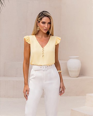 Blusa Decote V Com Botões Babadinho Milalai