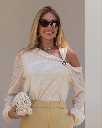Blusa Malha Tricot Ombro Vazado Donna Ritz
