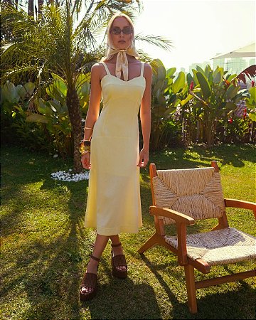 Vestido Midi Linho Com Recortes Donna Ritz