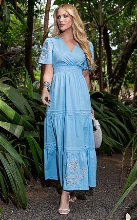 Vestido Midi Tricoline Bordado