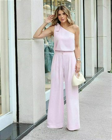 Calça Pantalona Com Pregas Doce Flor