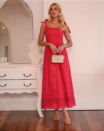 Vestido Midi De Algodão Com Bordado