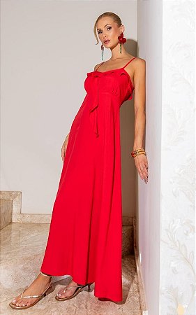 Vestido Midi Viscose Babados e Alças Finas