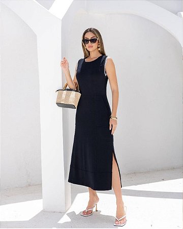 Vestido Midi Moletinho Com Fenda Lateral
