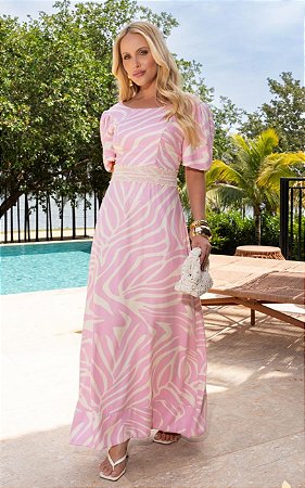 Vestido Midi Em Viscose Manga Curta