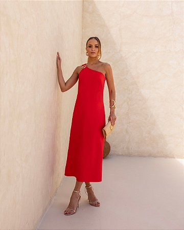 Vestido Ombro Único Com Fivela Doce Flor