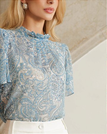 Blusa Manga Sino Em Estampa Cashmere Doce Flor