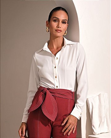 Camisa Manga Longa Em Crepe Kesses
