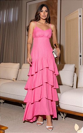 Vestido Midi Em Viscose Alças Finas e Decote V