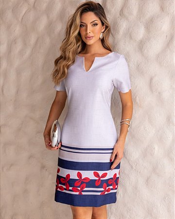 Vestido Tubo Listras Estampado Decote V