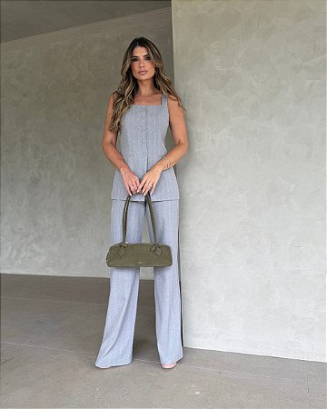 Calça Wide Leg Com Cinto Forrado Doce Flor