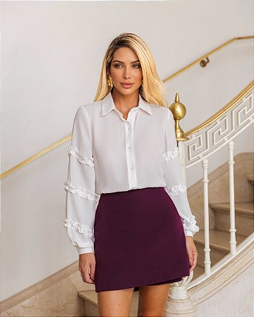 Camisa Manga Longa Babados Decote V Milalai