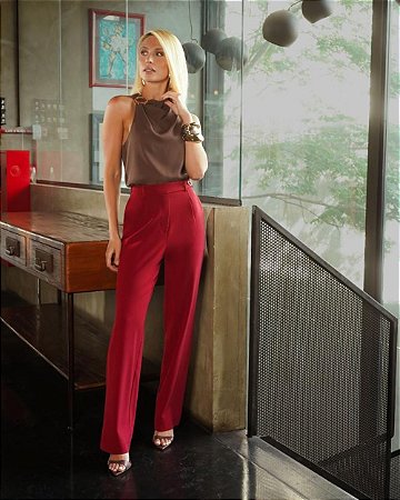 Calça Reta Botão Donna Ritz
