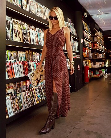 Vestido Longo Chiffon Decote V Donna Ritz