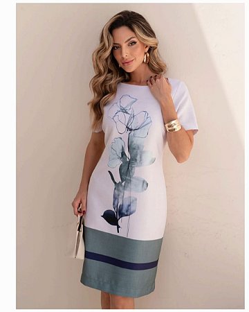 Vestido Tubo Com Mangas Curtas Floral