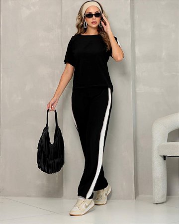 Conjunto Moletinho Calça e Blusa Manga Curta Bicolor