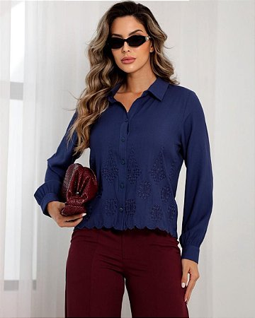 Camisa Manga Longa Viscolinho Bordada