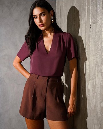 Blusa Em Crepe Pregas Ombro Donna Ritz